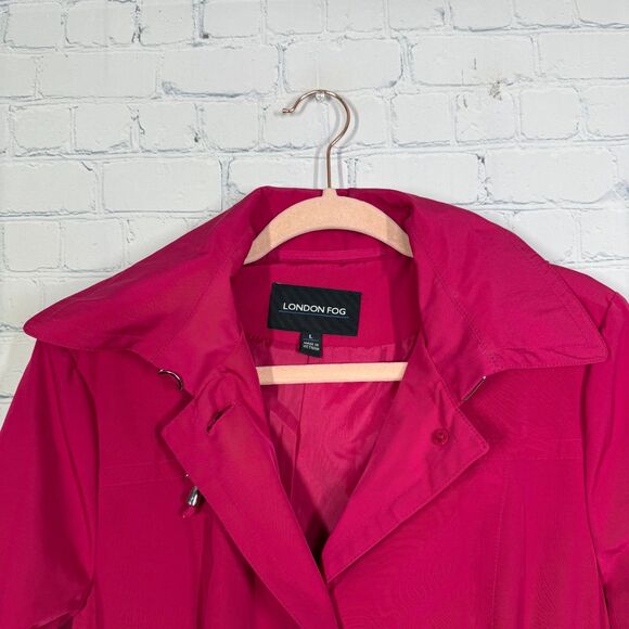 London Fog Trench Coat Womens Large Hot Pink Lined Classic Retro Longline Jacket - Picture 3 of 14